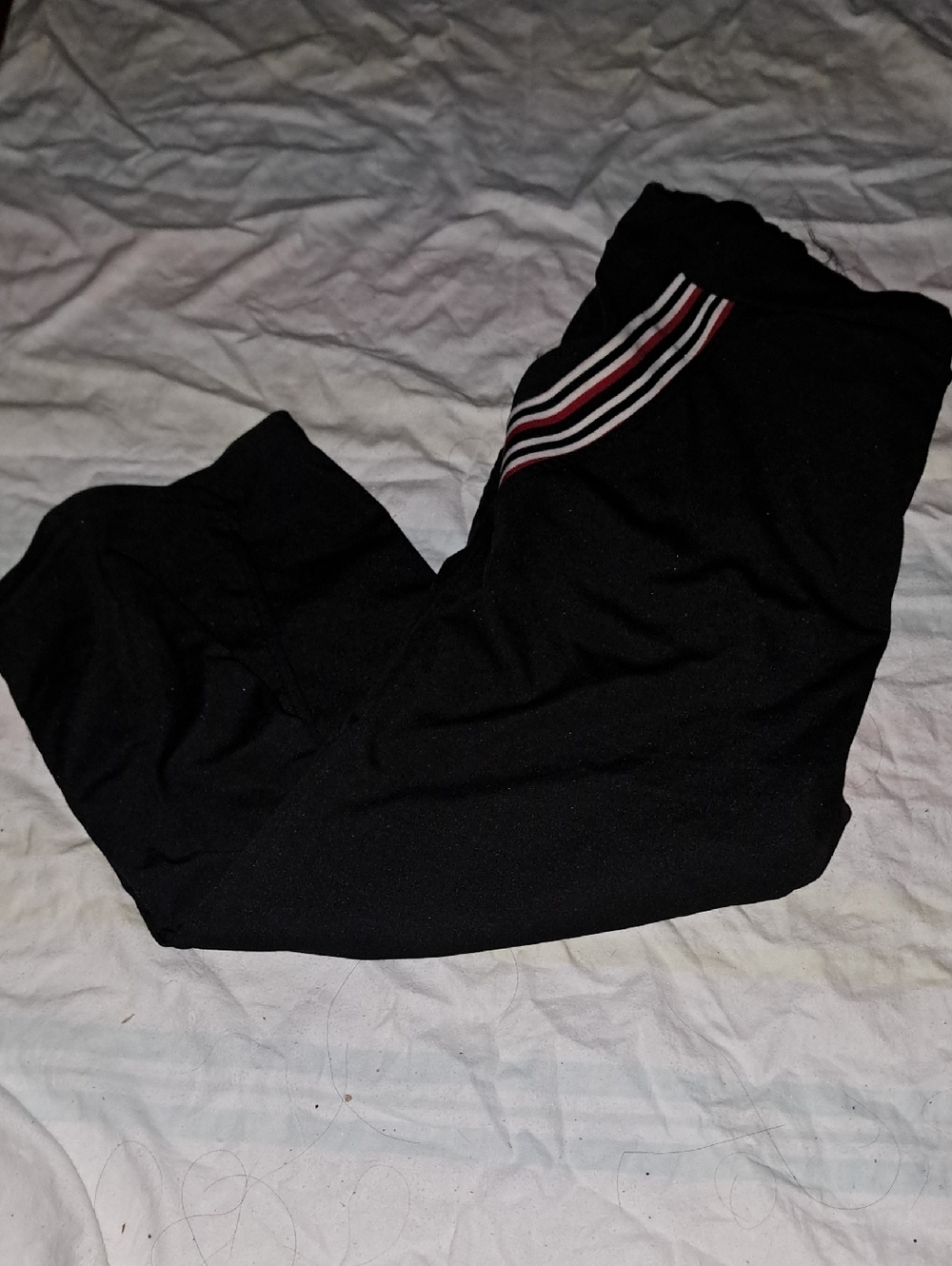 Black Jogger Pants with Red & White Side Stripes
